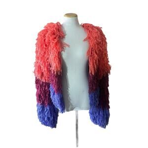 Nasty Gal Shaggy‎ Open Cardigan Rainbow Jacket Size Small Designer Avangard